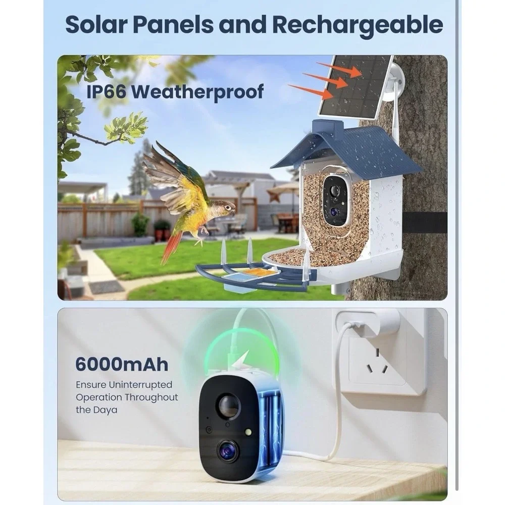 Smart AI Bird Feeder Camera WiFi Auto Bird Identification Outdoor Feeder